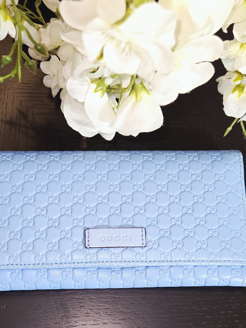 Gucci Microguccissima Pastel Blue Embossed GG Continental Wallet